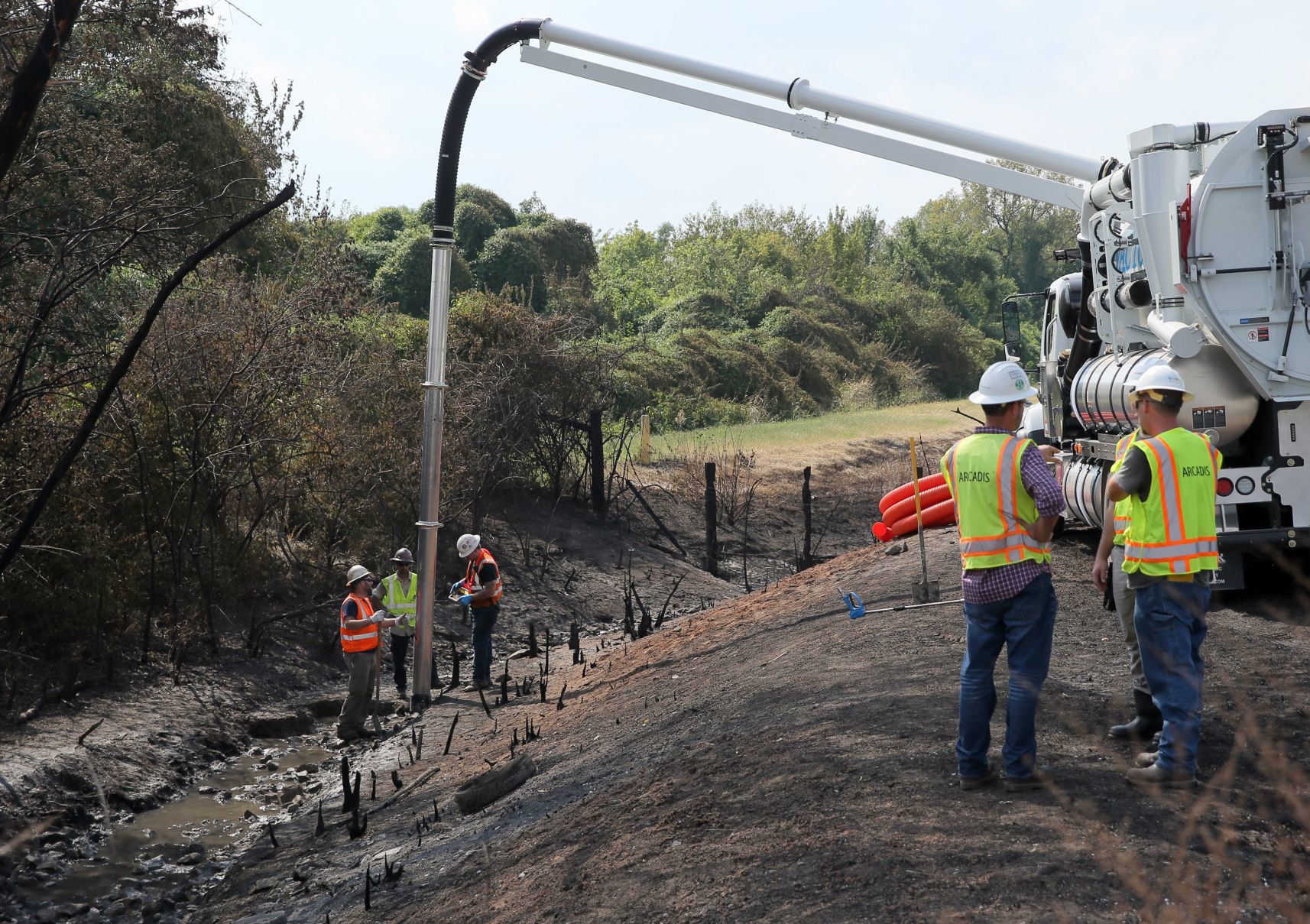 Clean up of train derailment and fire in Dupo